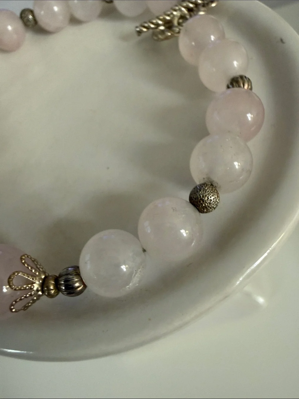 Rose Quartz Beaded Bracelet - Elegant Pink Women's Jewelry untested metal